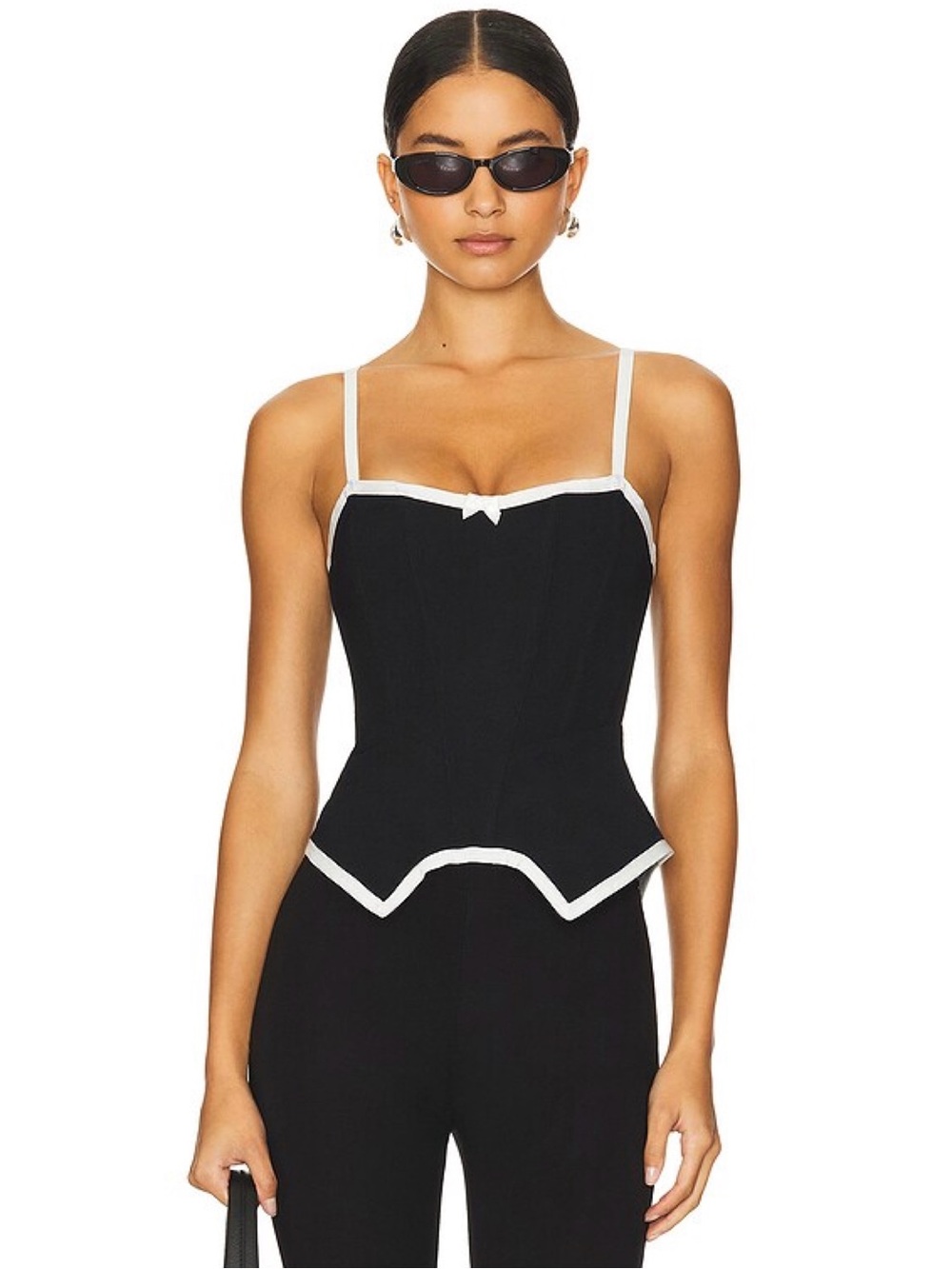 Miaou Tina Corset Top Front Bow Crepe Fabric Sleevless Revolve Black Sz XXS